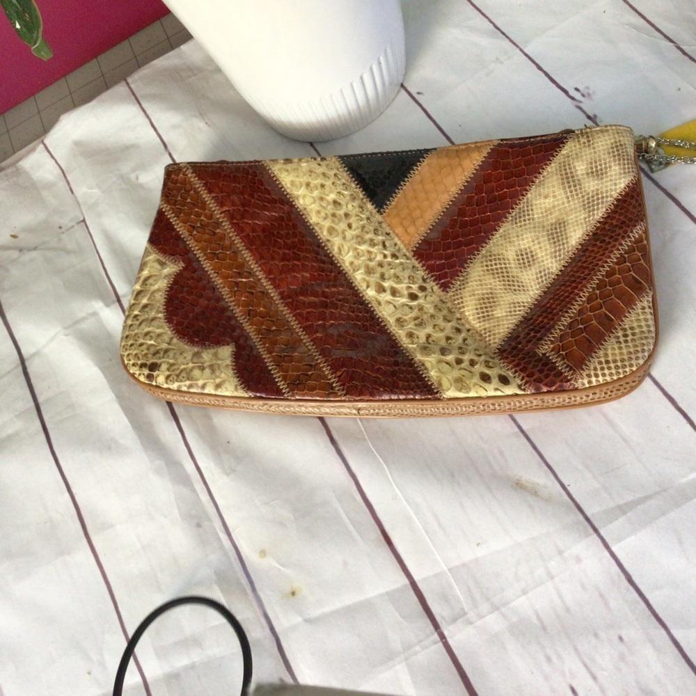 Vintage Retro Bass Supreme Multicolor Patchwork Leather Shoulder Bag Gold Tone - Picture 13 of 14